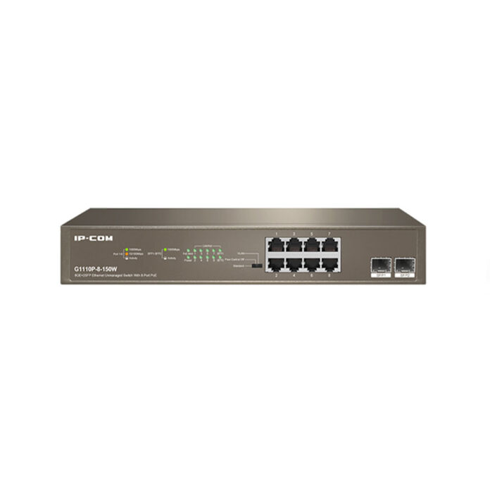 Switch cu 8 porturi IP-COM G1110P-8-150W, 20 Gbps, 14.9 Mpps, fara management Switch cu 8 porturi IP-COM G1110P-8-150W, 20 Gbps, 14.9 Mpps, fara management