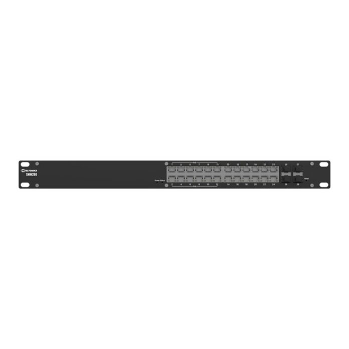 Switch Gigabit cu 24 porturi Teltonika SWM280, MAC 8K, 10/100/1000 Mbps, 4x porturi SFP, PoE+, rackabil, cu management L2+ Switch Gigabit cu 24 porturi Teltonika SWM280, MAC 8K, 10/100/1000 Mbps, 4x porturi SFP, PoE+, rackabil, cu management L2+