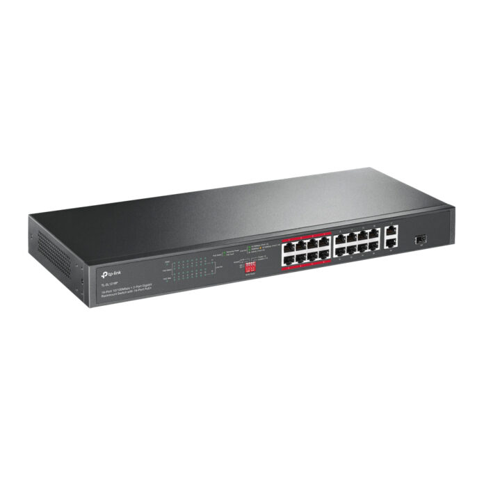 Switch cu 19 porturi TP-Link TL-SL1218P, 16 porturi PoE+, port SFP gigabit, 8K MAC, 20 Gbps Switch cu 19 porturi TP-Link TL-SL1218P, 16 porturi PoE+, port SFP gigabit, 8K MAC, 20 Gbps