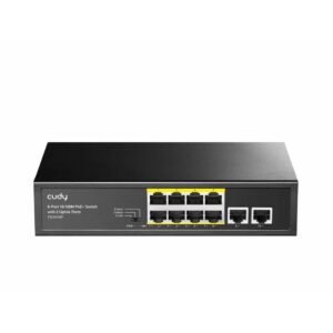 Switch cu 8 porturi Cudy FS1010P, 8 iesiri PoE, 2 porturi uplink, 10/100 Mbps, 120W, fara management Switch cu 8 porturi Cudy FS1010P, 8 iesiri PoE, 2 porturi uplink, 10/100 Mbps, 120W, fara management