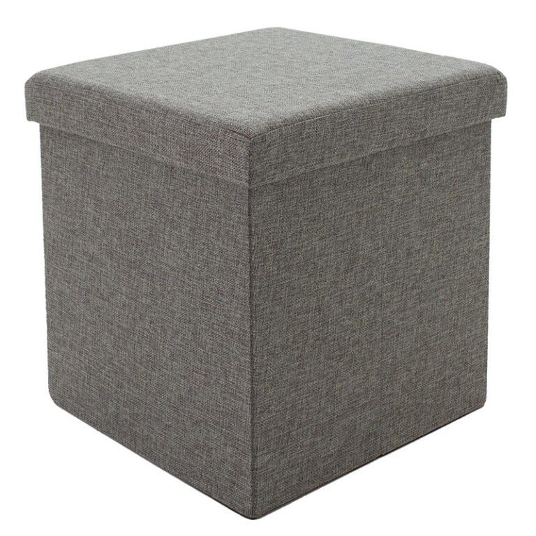 Taburet hol cufar cu spatiu de depozitare Crystal material textil gri 38x38x38cm