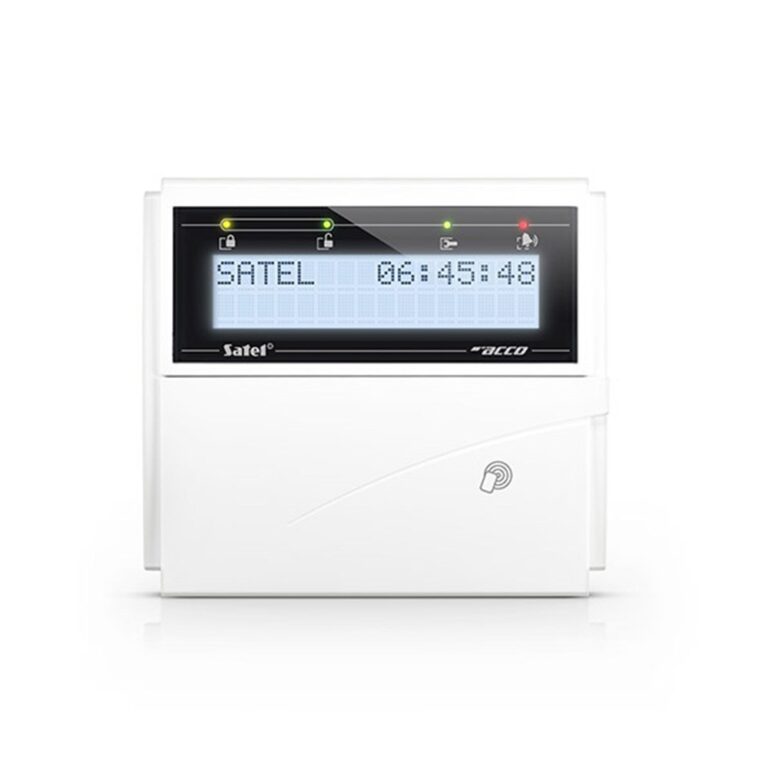 Cititor de proximitate cu tastatura LCD Satel ACCO-KLCDR-W, 125 kHz, cod, card, buzzer, tamper, alb