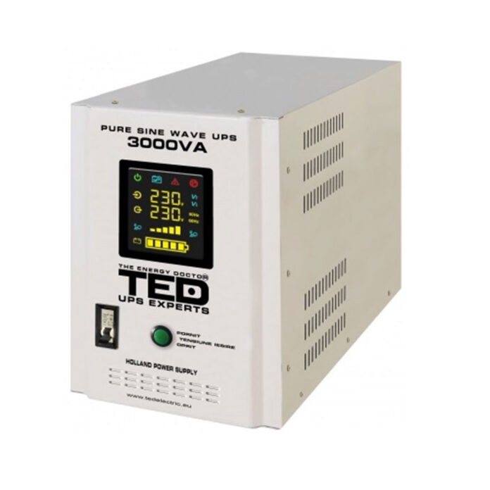 UPS pentru centrala termica lemne/gaz TED001672, 3000 VA /2100 W, unda sinusoida pura, doi acumulatori (neinclusi) UPS pentru centrala termica lemne/gaz TED001672, 3000 VA /2100 W, unda sinusoida pura, doi acumulatori (neinclusi)